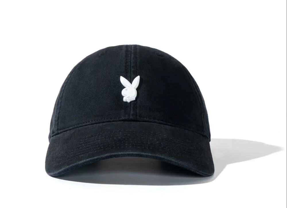 PLAYBOY Metal Rabbit Head Pin Dad Hat in Black One Size